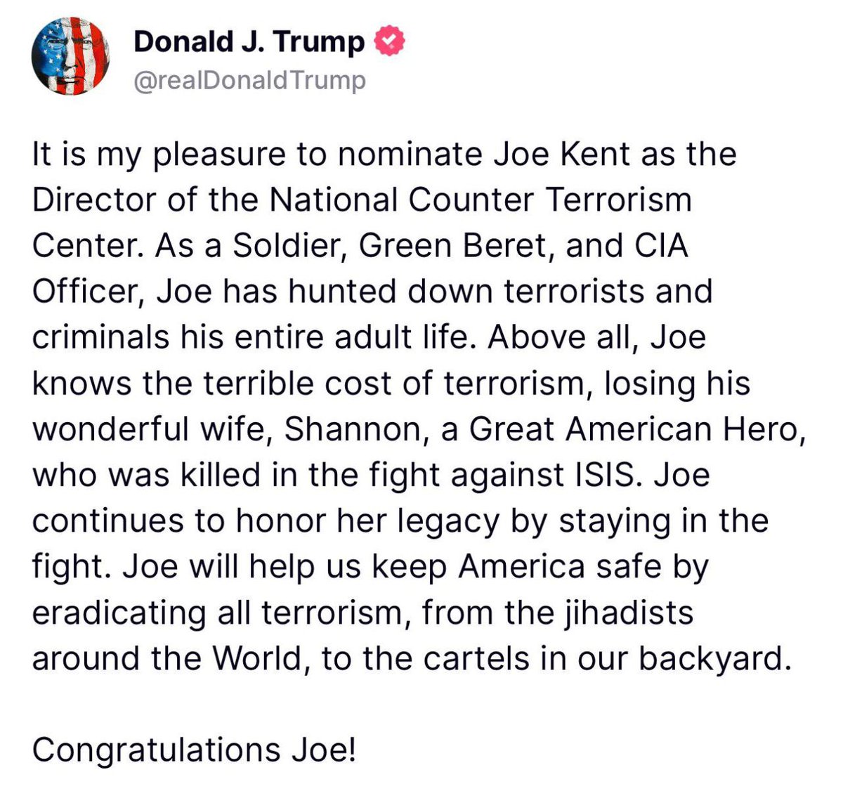MrAndyNgo's tweet photo. Breaking: @joekent16jan19 has been nominated by the president to be the Director of the National Counter Terrorism Center. From Battle Ground, Wash., which is near Portland, Mr Kent has been relentlessly targeted by Portland Antifa for years. https://t.co/Yyi0IuXD5v