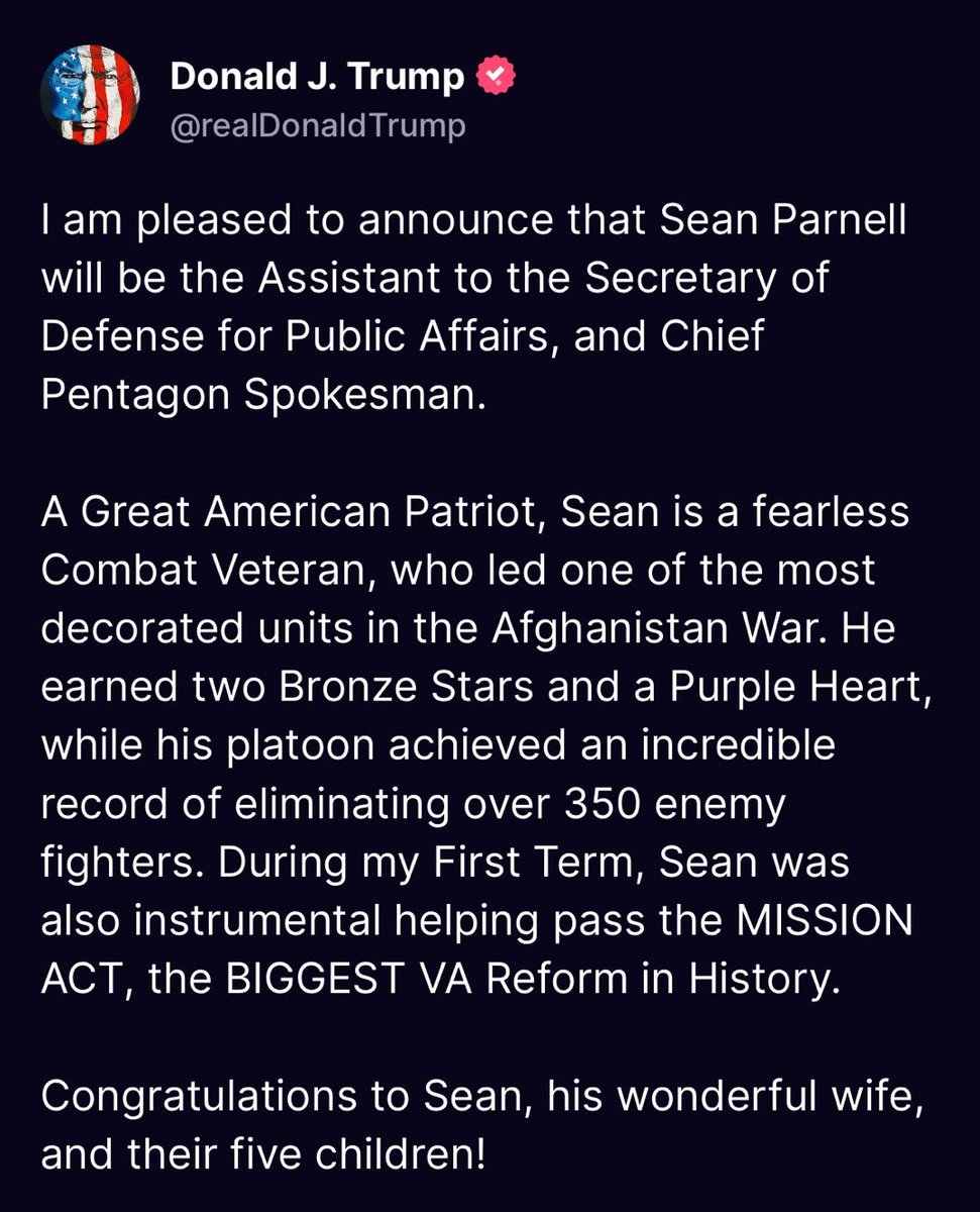 SawyerHackett's tweet photo. Trump just announced Sean Parnell as the chief Pentagon Spokesman.

Parnell’s wife testified under oath that he repeatedly choked her. He ultimately lost custody of his children. https://t.co/7kBqGtfOfV