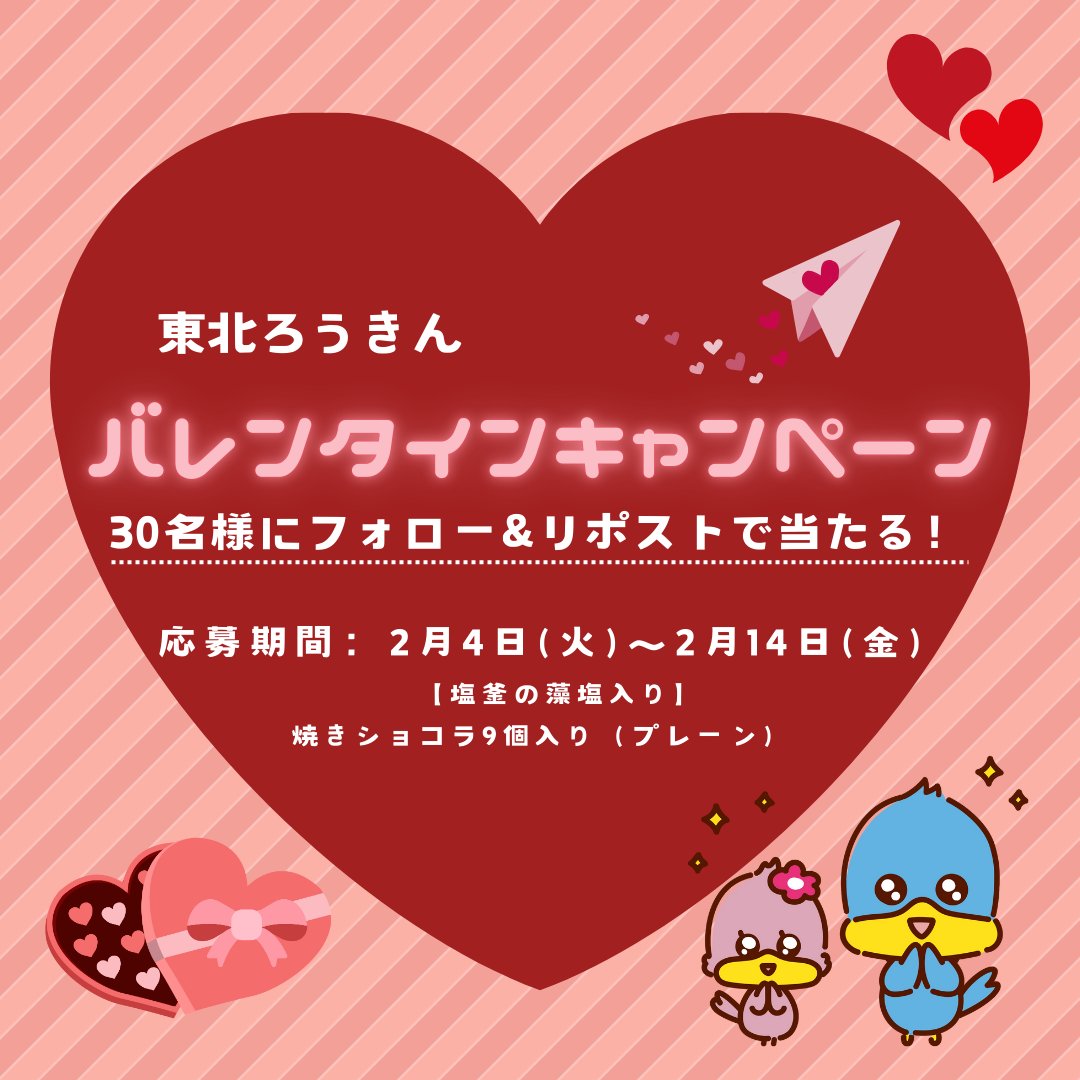 tohokurokin's tweet photo. ／
#東北ろうきん
#バレンタイン #キャンペーン🍫
＼

フォロー＆リポストで
抽選で30名様に【塩釜の藻塩入り】焼きショコラ9個入り（プレーン）をプレゼント🎁

コメントすると当選率UP⤴

応募方法👇
1️⃣ @tohokurokin をフォロー
2️⃣ この投稿をリポスト
応募締切：2025年2月14日(金)23:59まで⏰ https://t.co/BOfC8KuQcI