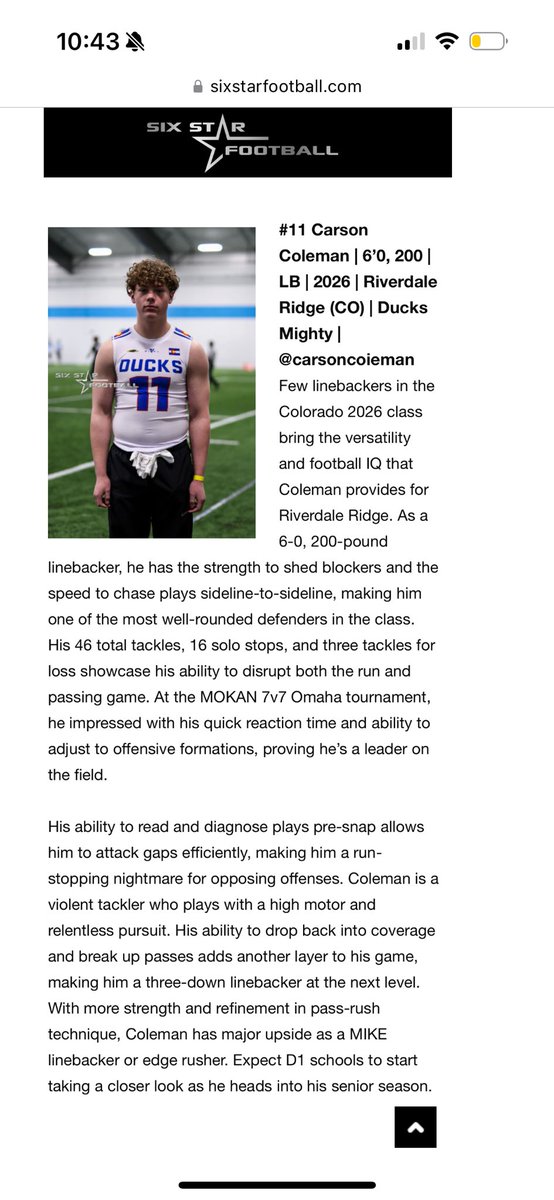 Carson Coleman (@carsoncoieman) on Twitter photo Thank you to <a href="/sixstarfootball/">Six Star Football | PLUS+</a> for the write up! I had a great time <a href="/MoKan_Sports/">MoKan Sports</a> in Iowa!
<a href="/ducks7v7/">Ducks7v7</a> <a href="/ridge_riverdale/">RRRavensFootball</a> <a href="/CoachVoorheesRR/">Coach Voorhees</a> <a href="/CoachHumphreys/">Keith Humphreys</a> <a href="/Xraysports11/">Steve Humphreys</a> <a href="/REAL_estateDEV/">Devon Martin</a> <a href="/coach_vigil/">Daniel Vigil</a> Thank you to <a href="/sixstarfootball/">Six Star Football | PLUS+</a> for the write up! I had a great time <a href="/MoKan_Sports/">MoKan Sports</a> in Iowa!
<a href="/ducks7v7/">Ducks7v7</a> <a href="/ridge_riverdale/">RRRavensFootball</a> <a href="/CoachVoorheesRR/">Coach Voorhees</a> <a href="/CoachHumphreys/">Keith Humphreys</a> <a href="/Xraysports11/">Steve Humphreys</a> <a href="/REAL_estateDEV/">Devon Martin</a> <a href="/coach_vigil/">Daniel Vigil</a>
