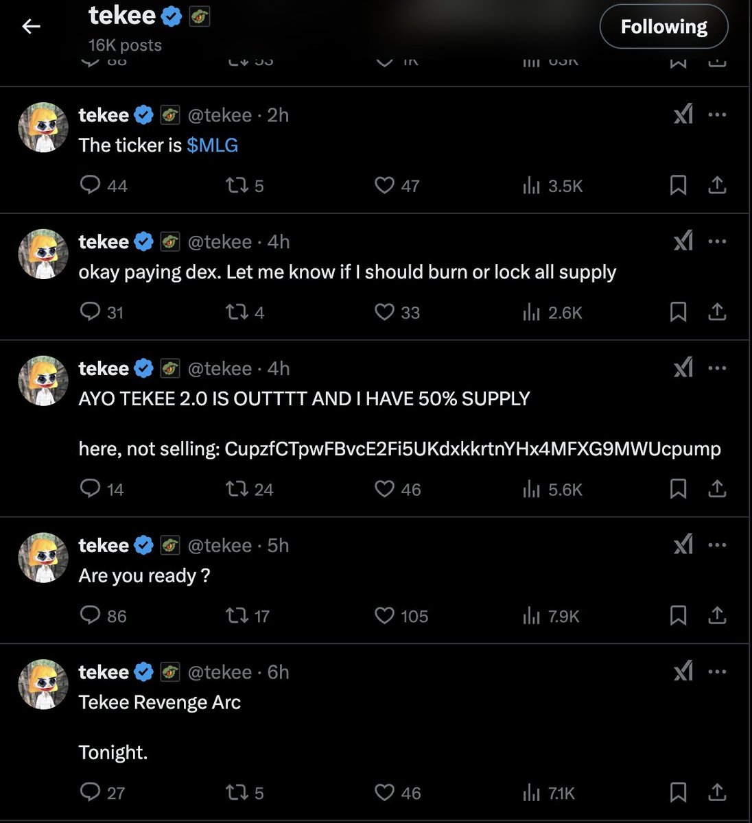 exlemurian's tweet photo. @tekee he deleted all rug post lmao #tekee $tekee https://t.co/70bKnAdWG2