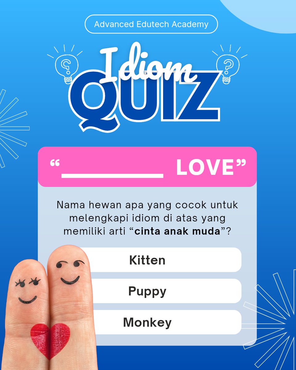 bahasodotcom's tweet photo. 🚨 Quiz Time 🚨 

Kira-kira jawabannya apa ya, Learners? 🤔 
Yuk, reply jawaban kamu di bawah 😆

Jangan lupa download aplikasi Bahaso Second Edition di Google Playstore supaya kamu bisa latihan bahasa Inggris dimanapun &amp; kapanpun 📲

#bahaso #AdvancedEdutechAcademy https://t.co/WwCqkf1V9E