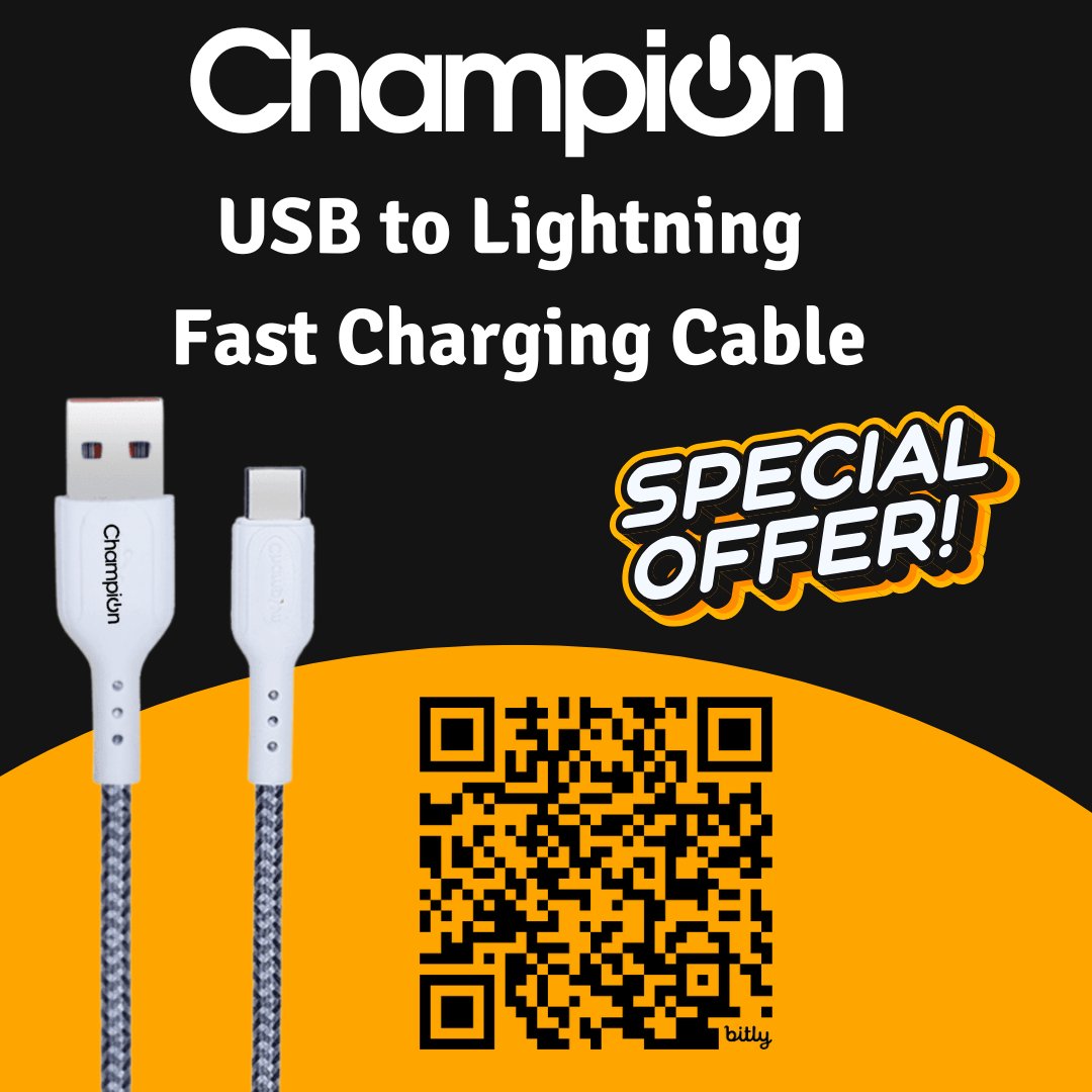 ChampionComps's tweet photo. Champion USB to Lightning 2.4Amp Data Sync &amp; Fast Charging Cable Braided 1M for all Apple &amp; Lightning Port Devices
#ChampionAccessories #LightningCable #AppleCharging #USBtoLightning #FastCharging #iPhoneAccessories #AppleEssentials #ChargingOnTheGo #PowerUpFast #champion #trend https://t.co/tP1qLqdhCJ
