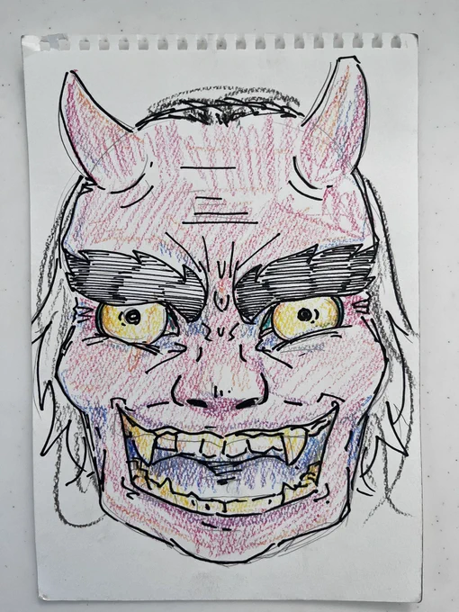 豆まき用の鬼描いたらちょっと怖過ぎたかもしれない 