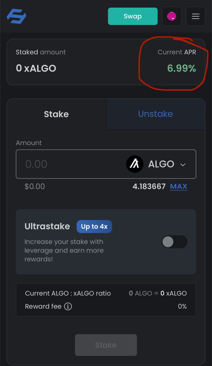 WellWise1's tweet photo. @0xC01n @FolksFinance With ultra stake you will deposit xALGO and borrow more ALGO against it. The problem is that the borrowing APY is higher than the rewards. So you lose money! But Folks does not show that anywhere. https://t.co/El5SWt0Lf2