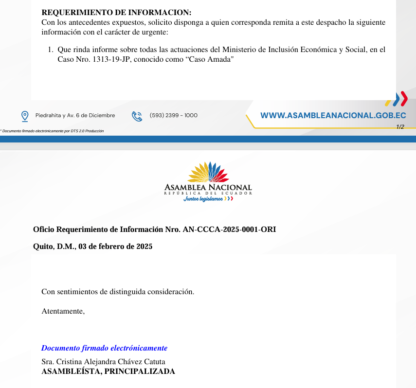 firmes_ec's tweet photo. FIRMES IMPULSA PROCESO DE FISCALIZACIÓN Y CONTROL POLÍTICO DESDE LA ASAMBLEA NACIONAL A LAS MINISTRAS ARIANNA TANCA Y ZAIDA ROVIRA POR PROMOVER LA IDEOLOGÍA DE LA "NIÑEZ TRANS" EN EL ECUADOR. 

Hemos solicitado un proceso de fiscalización desde la Asamblea Nacional con la ayuda de la legisladora del bloque SUMA Cristina Chavez @cristinach_23  la cual muy gentilmente (y a quien agradecemos) ha acogido nuestra iniciativa ciudadana y procedió con el respectivo requerimiento de inicio de fiscalización a estas dos carteras de Estado sometiéndolas rendir cuentas al pueblo del Ecuador: 

1.- Por su involucramiento en el caso AMADA (cambio de sexo en niños) deberán rendir informe sobre todas las actuaciones del Ministerio de Inclusión Económica y Social, en el  Caso Nro. 1313-19-JP, conocido como “Caso Amada". 

2.-  Por existir un contrato de más de USD $700.000 para enseñar "nuevas masculinidades y diversidad sexual" a los niños del Ecuador la Ministra de la Mujer deberá rendir cuentas sobre 

Les recordamos señoras Ministras @ariannatancam @zaidarovira  que existen registros y grabaciones en la Corte Constitucional de la audiencia del caso AMADA, en caso que mientan a la ciudadanía podrían incurrir en un delito de falsificación, y en caso de no contestar incurren en causal de JUICIO POLÍTICO. 

Agradecemos de manera especial a Guillermo Celi @GuillermoCeli  que encabeza la lista nacional de candidatos a la Asamblea por SUMA por haber canalizado con alto sentido patriótico esta iniciativa de fiscalización ciudadana. 

Señor Presidente @DanielNoboaOk le hacemos un llamado para que DESTITUYA a todo funcionario de su gobierno que se encuentre promoviendo estas perversas agendas extranjeras contra nuestros niños. 

Hacemos un llamado a todos los hombres y mujeres de buena voluntad -de todos los partidos del pais- que se unan a esta causa por la Familia y por la Patria. 

Nos vemos el miércoles 05 de febrero en la ciudad de Guayaquil a las 4:00pm  en el Parque Centenario. 

ÚNETE A LA RESISTENCIA!🔥

FIRMES POR ECUADOR 🇪🇨