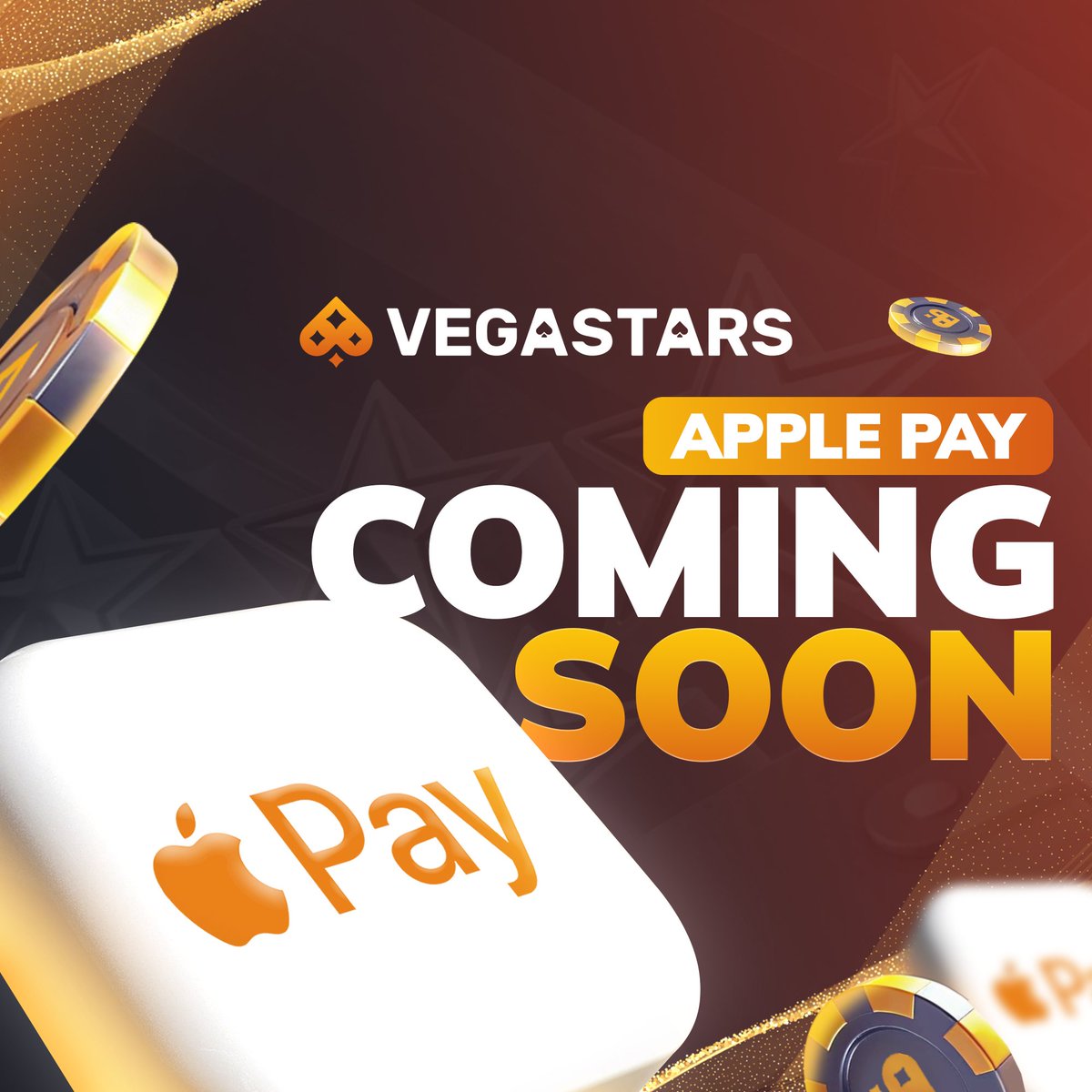 Vegastarscom's tweet photo. 🚀 Coming soon: Apple Pay at Vegastars! Deposit instantly with just a few taps for a seamless, secure, and hassle-free gaming experience. Get ready for the future of online gaming—faster and easier than ever! 🎰🍏 https://t.co/b2hk7xtI1u