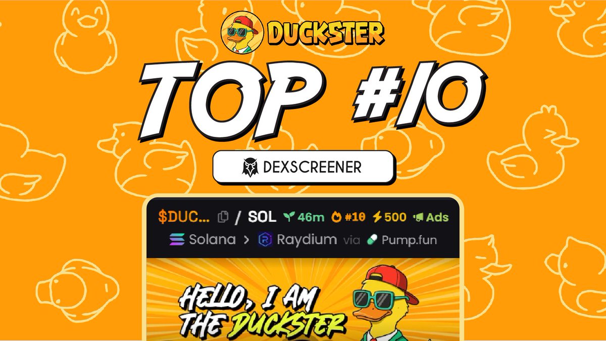 duckster_meme's tweet photo. 🚀 $DUCKSTER soaring high! 🦆💨
We've just quacked into the Top #10 on Dexscreener! 🔥💰
https://t.co/0zZYy0d620 https://t.co/a5IunL5TNT