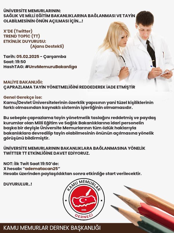 ÜNİVERSİTE MEMURLARININ TAYİN HAKLARI 45 YILDIR İADE EDİLMİYOR.

GİRİŞİMLERİMİZ: KAMEM, ÜNİPERSEN, SAĞLIK HAKSEN VE ŞİMDİ CANSEN OLARAK 4 STK BİRLİKTE BU HAKLARIN VERİLMESİNE YÖNELİK CANLA BAŞLA VE CAN SİPERHANE BŞR ŞEKİLDE DEVAM EDECEKTİR.

ÇAĞRIM ÜNV MEMURLARINA, MALİYE