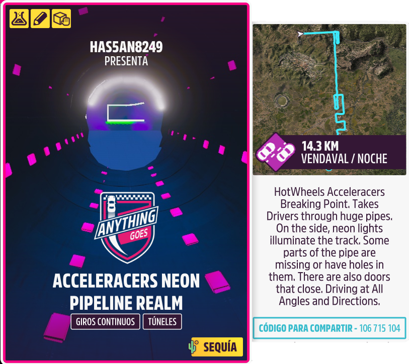HAS5ANL3C's tweet photo. NEON PIPELINE REALM
a #HOTWHEELS #acceleracers #FH5 #eventlab
code 106 715 104 https://t.co/rVQGJPjpx5
