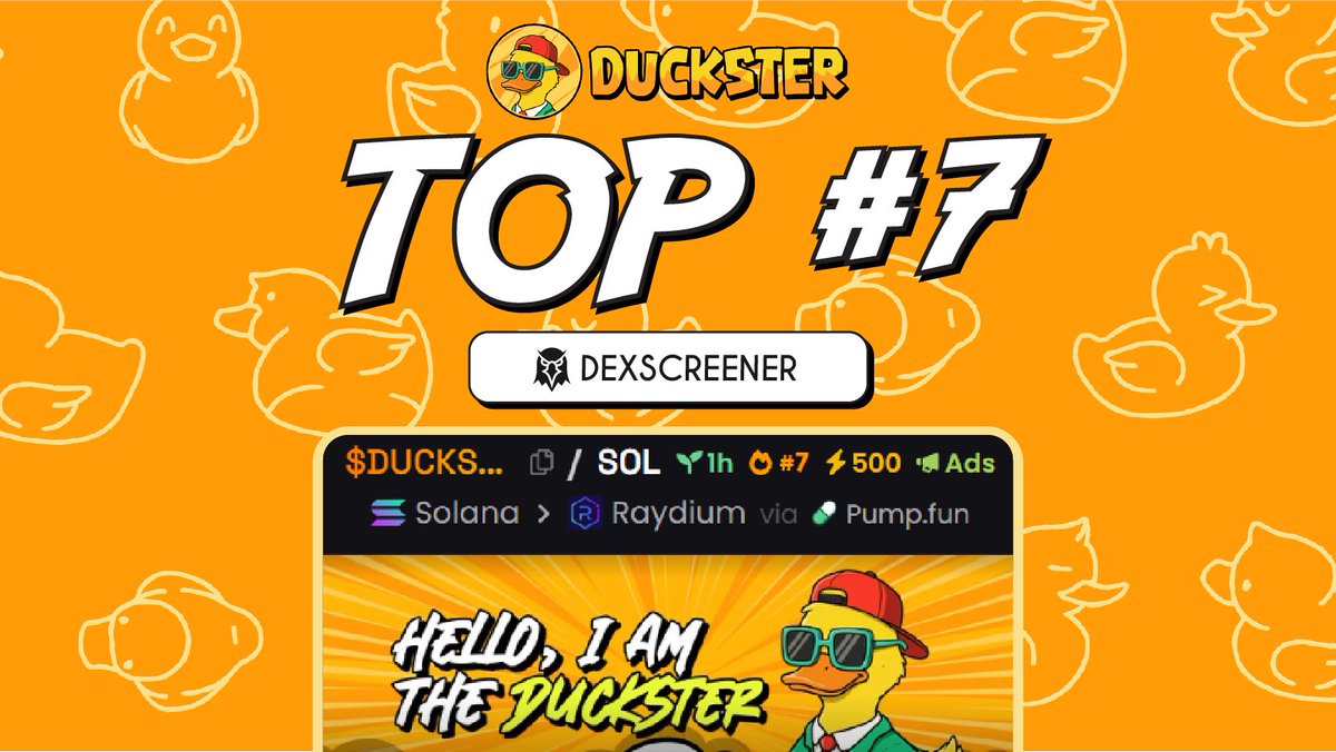 duckster_meme's tweet photo. 🚀 $DUCKSTER just leveled up! 🦆🔥
We’re now TOP #7 on Dexscreener! 📈💰
The ducks are flying higher—next stop, TOP #1! 🏆
Are you riding the wave? 🌊🚀
https://t.co/OBhnclDRTi https://t.co/9Fs18fKunM
