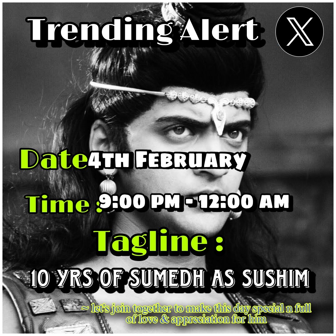 We are dropping Our trending poster for him completing 10 years of Sushim.. it's a milestone. JOIN WITH US TODAY , by 9:00 pm. Keep spreading.. Do RT.  spread fast &amp; make this day special 💥 warm ! ❤️
#SumeshMudgalkar
#Sumedhians
