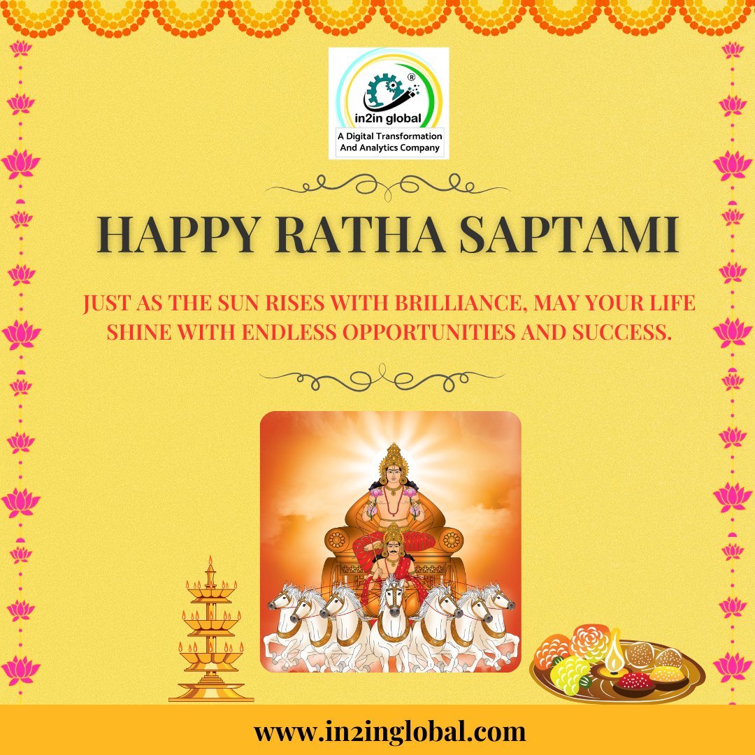 Happy Ratha Saptami! 🌞✨ Just as the Sun God moves forward with energy and strength, In2In Global empowers individuals with knowledge and growth. 📚

 #RathaSaptami #SunGodBlessings #KnowledgeForGrowth #In2InGlobal #ShineBrighter