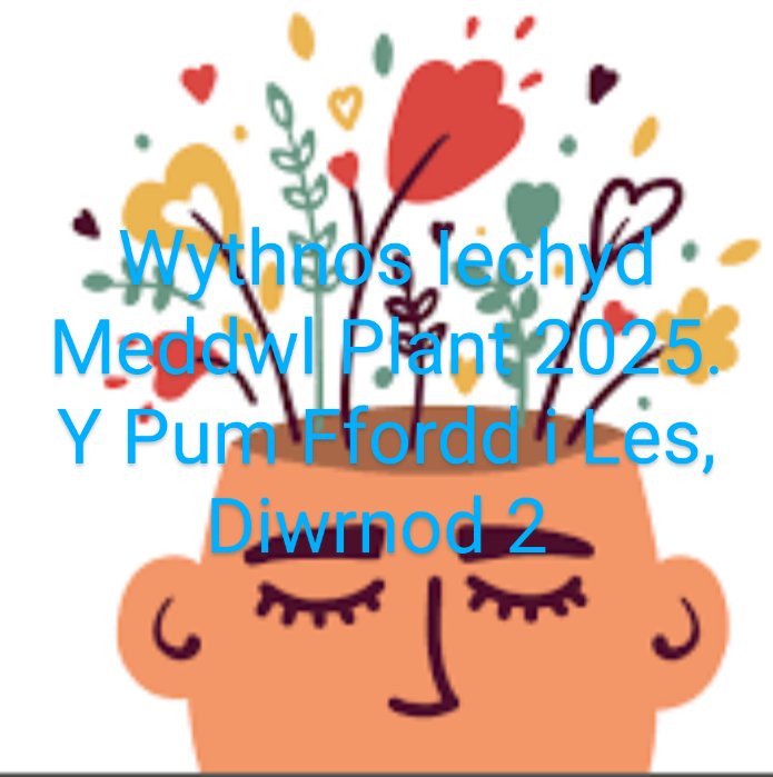 Cymryd Sylw 
Mae bod yn bresennol yn y monent, mwynhau'r hyn sydd o'ch cwmpas a bod yn ystyriol yn gwella'ch lles emosiynol. edrychwch o'ch cwmpas, edrychwch ar yr awyr, sylwch ar rai bylbiau'n dod i'w blodau, pa natur ydych chi'n ei weld?