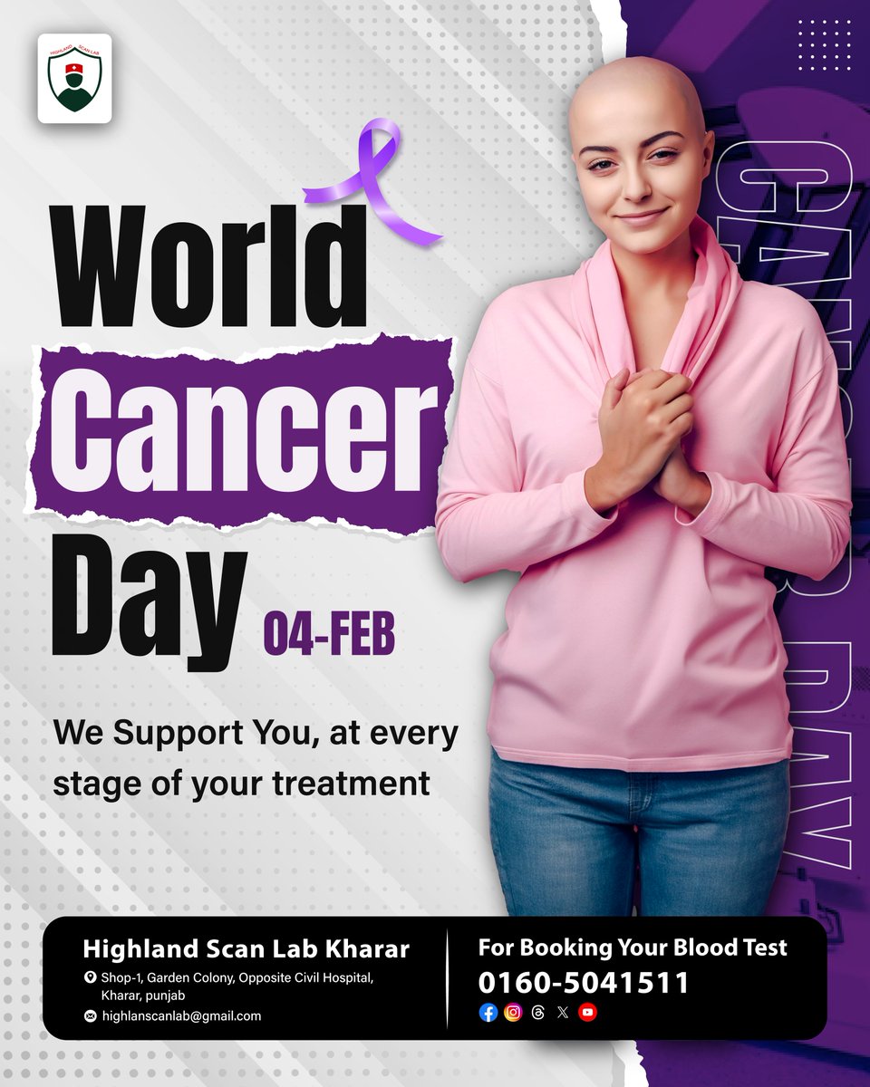 HighlandScanLab's tweet photo. Today is #WorldCancerDay. #HighlandScanLab stands with you in the #FightAgainstCancer. #EarlyDetection is crucial for better outcomes. #BookYourScreenings and #PrioritizeYourHealth with our advanced #DiagnosticServices.
.
#DrJatinderSingh #BestLab #GetTested #BloodTest #Cancer https://t.co/4YxwrF8a6d