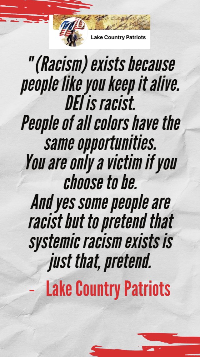 jnorcr's tweet photo. This is a window into the mind of so-called "conservatives" in #LakeCountryWI (#Oconomowoc, #Okauchee, #Hartland, #Delafield).
This group ("Lake Country Patriots") has no concept of what DEI is or what systemic discrimination is.
They just want to avoid "while guilt".
#Wisconsin https://t.co/mfKkQ8muWq