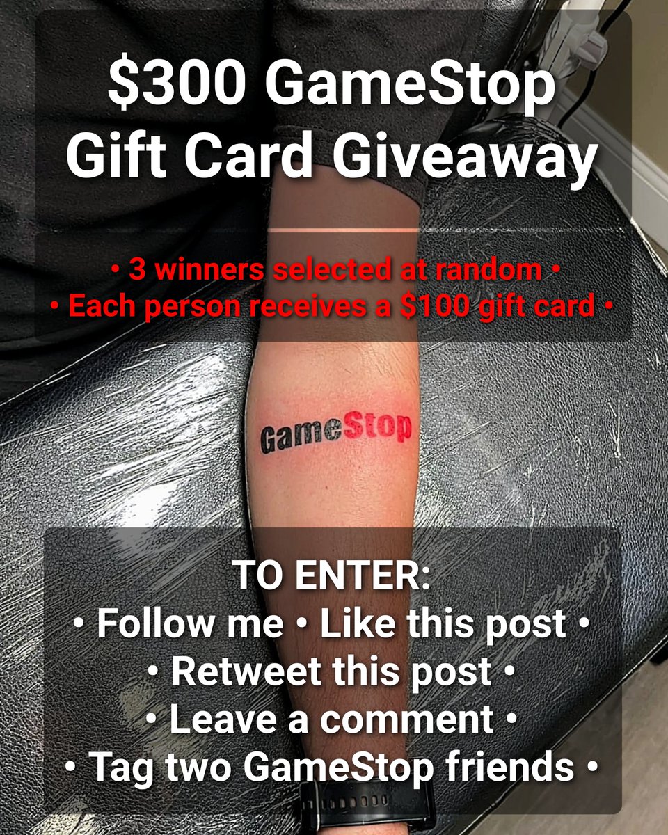 RoaringSensei's tweet photo. $300 @GameStop Gift Cards for reaching 3000 followers. I am grateful. POWER TO THE PLAYERS! 💜 $GME