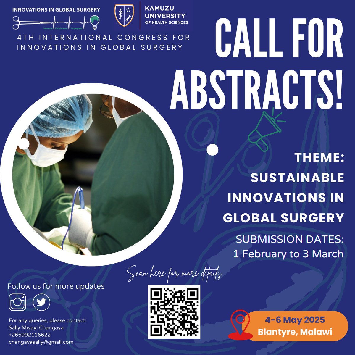 icigs2025's tweet photo. 🌍📢 Call for 4th International Congress for Innovations in Global Surgery!!

We invite abstracts from healthcare personnel, engineers, researchers and any allied personnel.

For more details and to submit your abstract: https://t.co/WyYQ743vRu https://t.co/nxOhCTh2zW