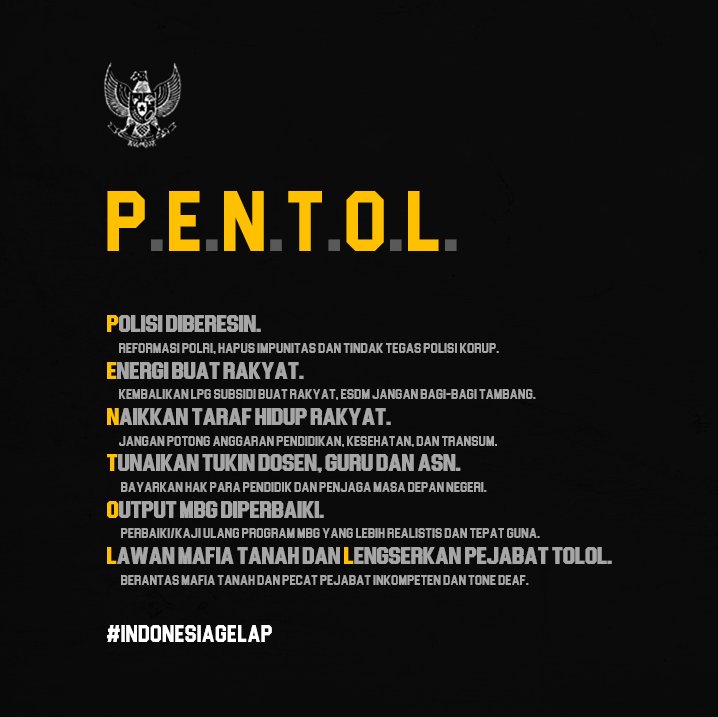 hagogah's tweet photo. Sebarkan pesan ini ke seluruh penjuru medsos kalian &amp; sampaikan ke sanak saudara serta kawan, bahwa Indonesia semakin gak baik-baik aja &amp; perlu kesadaran untuk perubahan! 🫡

Follow Kak @BudiBukanIntel &amp; @barengwarga untuk update info yaw 😉

#PeringatanDarurat #IndonesiaGelap 🏴 https://t.co/LmKocMkUsg