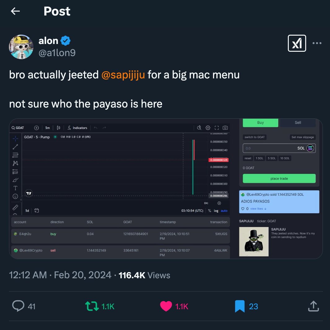 0xKalashnikov's tweet photo. Another PumpFun co-founder coin discovered 🤯

@sapijiju is one of pumpfun founders and someone launched his coin 12 months ago

Few things I want to show you 👇

1) Curiously in a tutorial video @pumpdotfun shared exactly this coin, I mean it could be any other LOL

2) Another thing very interesting is that Alon shared about this coin, making fun of a seller haha

3) Which makes me believe PF team is aware of this coin and somehow seems to be an inside joke for them

4) Very curious is that an account with username a1lon bought 25m sapijiju tokens. It could be @a1lon9 himself, we never know... 👀

nfa, I thought this lore very interesting

I dont see why this coin wouldn't run, many shitcoins everyday going to milli, at least this one have a funny lore haha

dyor

7X84qLj14hs5j1YNGimWfhMEVMrnrCtkMUDnkWyk8jKA
