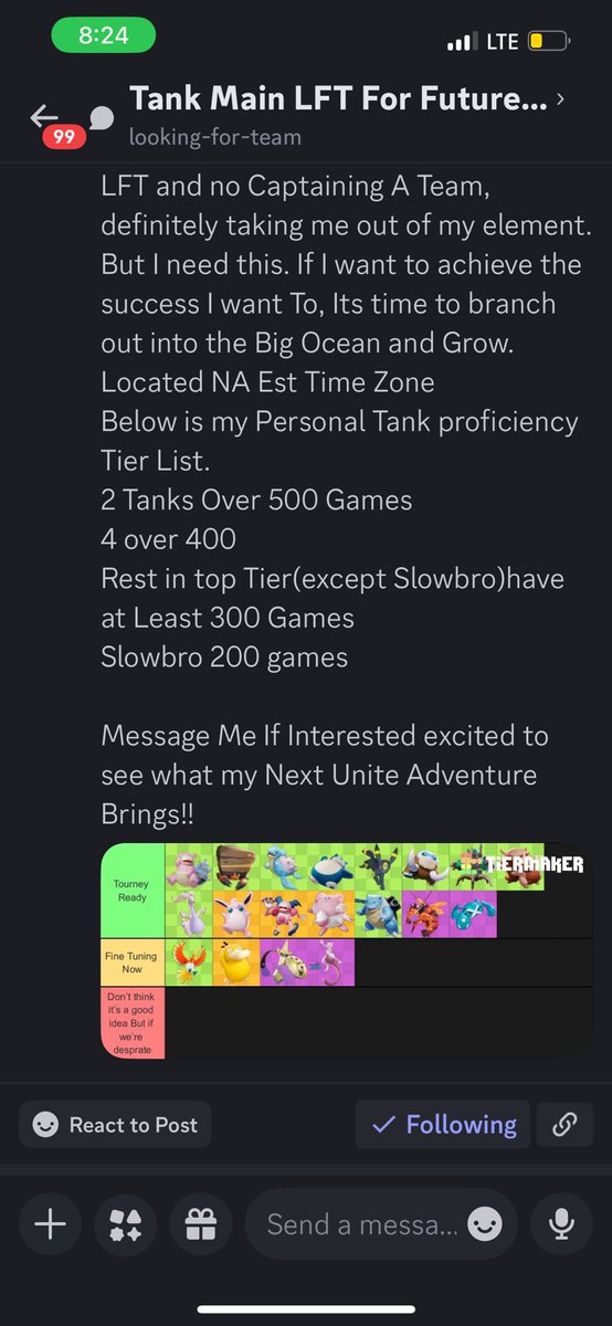 Lft for UCS as Tank

Long story Short 

After A rough February. I decided to disband origins. And step away from the captains role. Wanna focus more on myself and my game play. And managing a team takes away from the focus at times. Below is my LFT post you can find in LG server