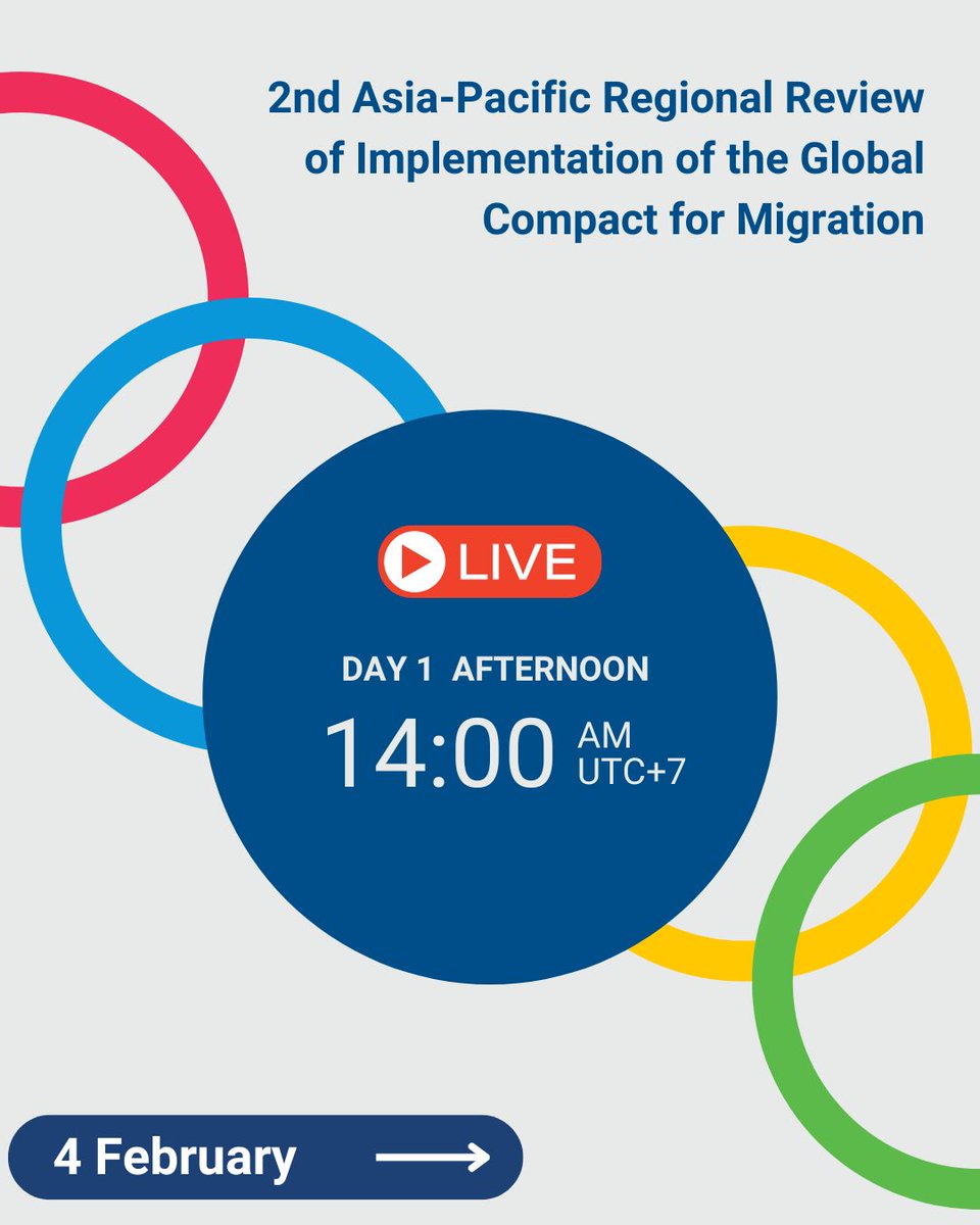 UNESCAP's tweet image. 📢  Join Day 1 of #AsiaPacific Review of the Global Compact #ForMigration! 

🔹 9:00 - 12:00
WebTV:    bit.ly/4hB8hpr 
YouTube: bit.ly/4gfkmPY 

🔹 14:00 - 17:00
WebTV: bit.ly/3PSx6RP 
YouTube: bit.ly/4h8EAvW