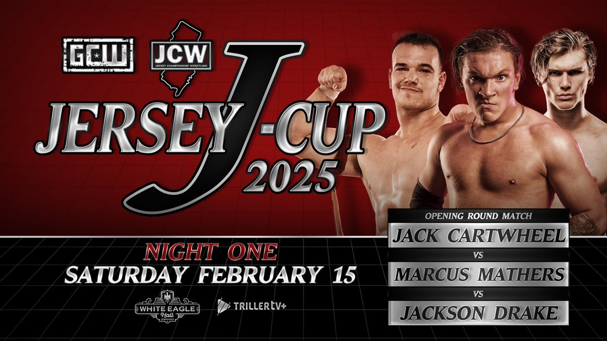 GCWrestling_'s tweet image. *JCUP UPDATE*

The first 4 Opening Round Matches have been announced for the ##JerseyJCup:

MASHA vs RED

RADRICK vs PRICE

SLATER vs KNIGHT

CARTWHEEL vs MATHERS vs DRAKE

Get Tix:

2/15:
seetickets.us/event/The-Jers…

2/16:
seetickets.us/event/The-Jers…

Watch LIVE on @FiteTV+