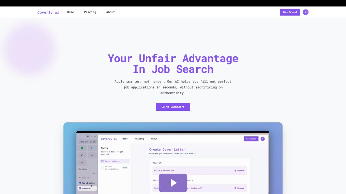 Karimalsaka's tweet photo. Been wanting to document what I'm building on here for ages so finally doing it.

Currently building Coverly ai to make the job application process much easier. Check it out at https://t.co/r116Qs0c7m https://t.co/6yIfq1cDDM