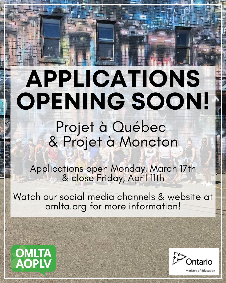 GET EXCITED 🎉

Applications for Projet à Québec &amp; Projet à Moncton open Monday, March 17th! Join us this summer in Québec or Moncton!