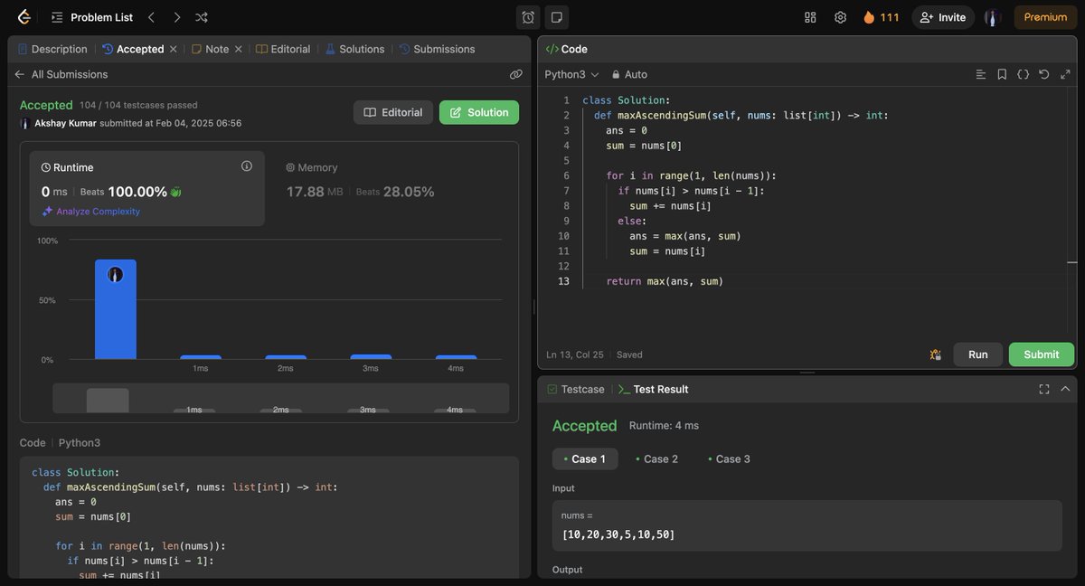 Aksh0605's tweet image. 111 days straight on LeetCode. If I were a function, I'd be isConsistent() returning true. 😂 #CodeHumor #LeetCodeLife