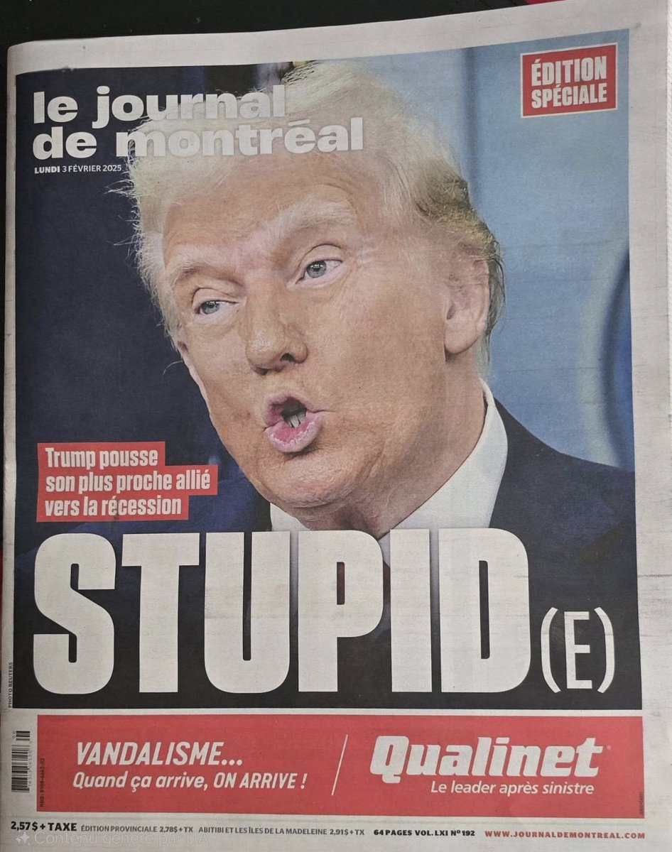 Today’s cover of Le Journal de Montréal, the largest newspaper in Quebec, Canada.