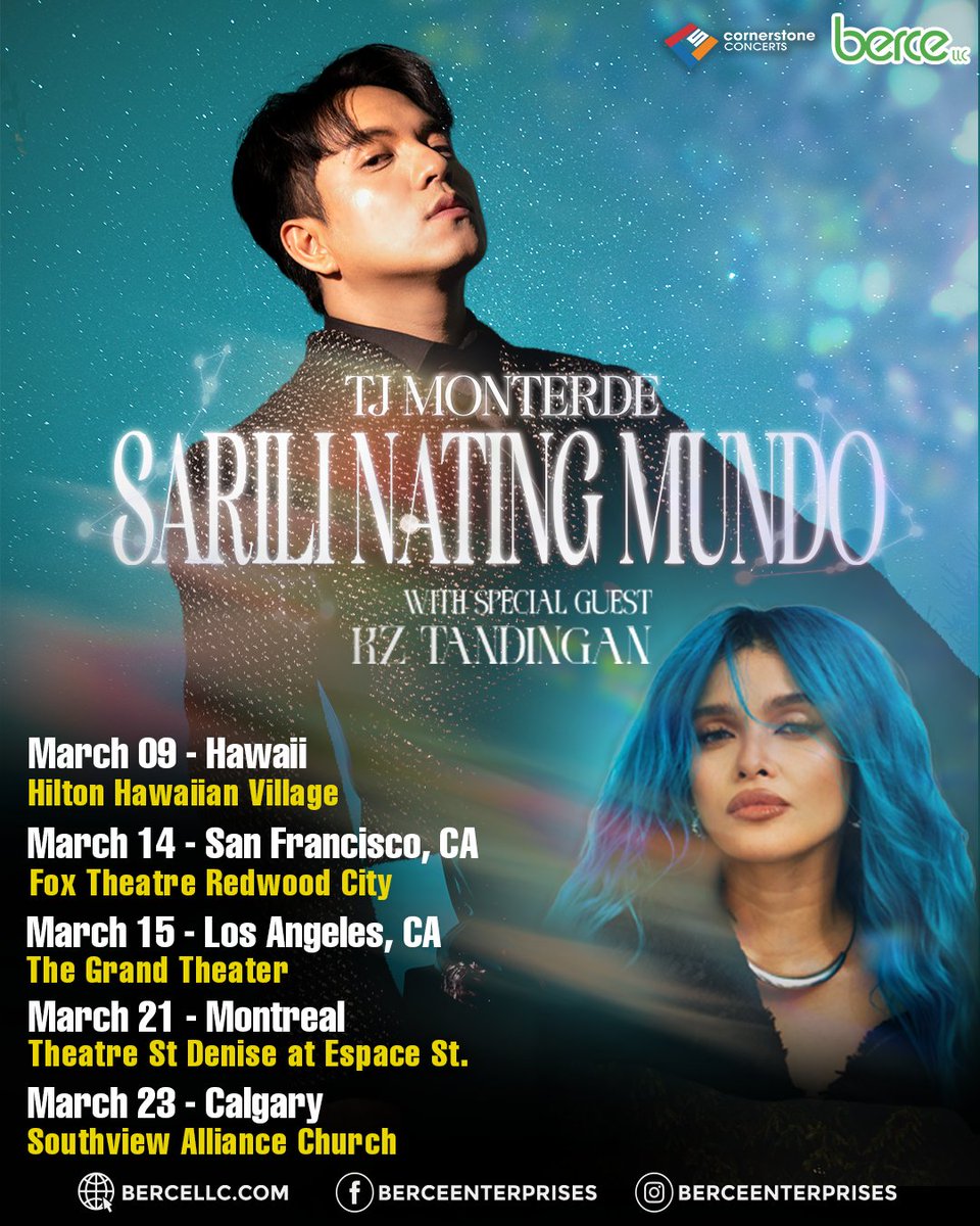 TJ Monterde is coming to US and Canada this 2025 ✨
03/09 – Hawaii
03/14 – San Francisco, CA
03/15 – Los Angeles, CA
03/21 – Montreal
03/23 – Calgary
Brought to you by Berce LLC 💖
#TJMonterde #KZTandingan #Palagi  #Hawaii #SanFrancisco #LosAngeles #Montreal #Calgary #Berce
