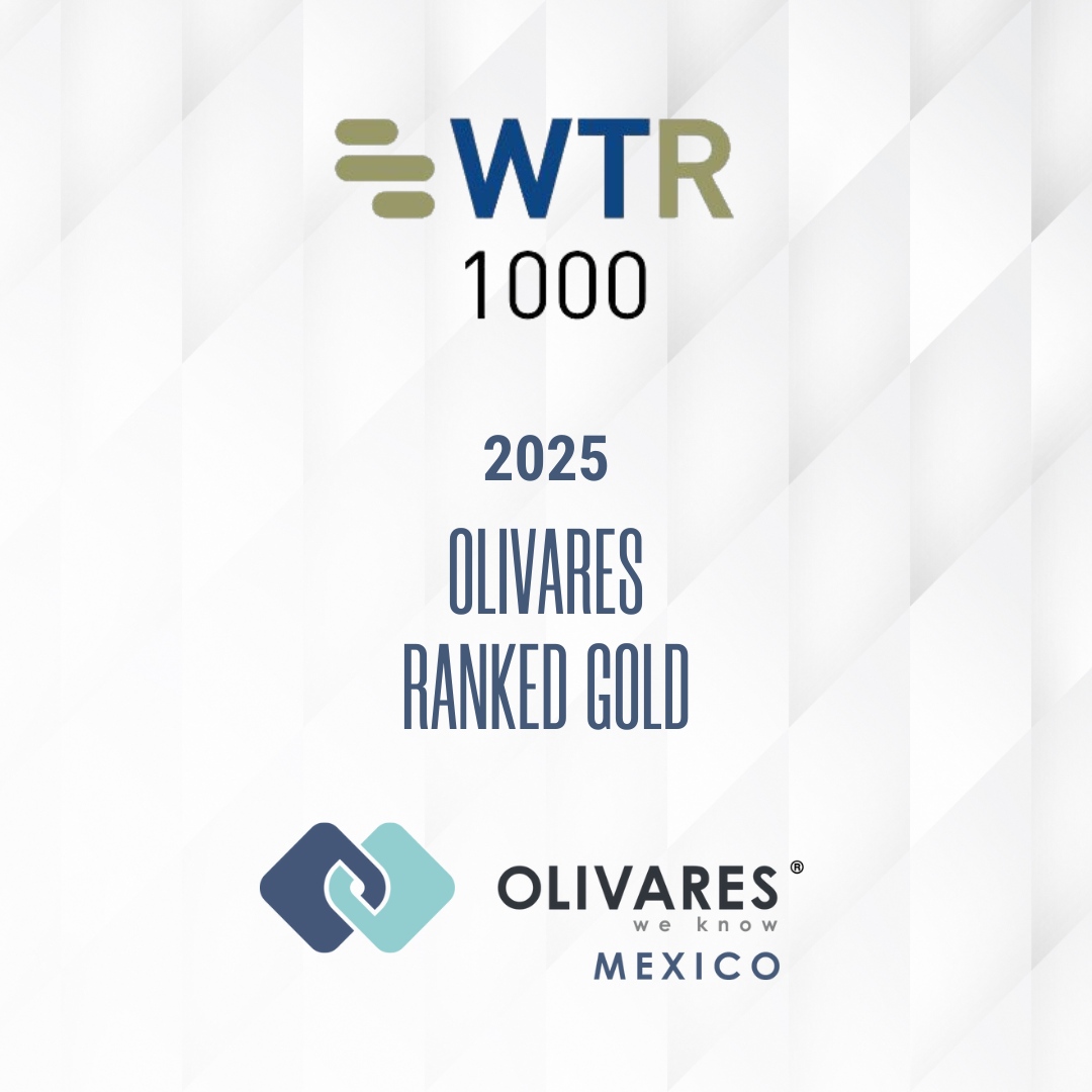 OLIVARESLaw's tweet photo. Proud to share that OLIVARES has been ranked GOLD in the WTR1000 2025 for Mexico! Thanks to our stellar team &amp; amazing clients for making this recognition possible.  #OLIVARES #WTR1000 #Trademarks #IPLaw #TopLawFirm https://t.co/LWf0MpXo03