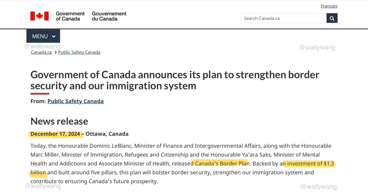 waltywang's tweet image. Trump got played by the Canadians repeating a previously announced $1.3B border plan from December 17, 2024. 😂

Source: canada.ca/en/public-safe… (Archive: archive.ph/OLHwO)