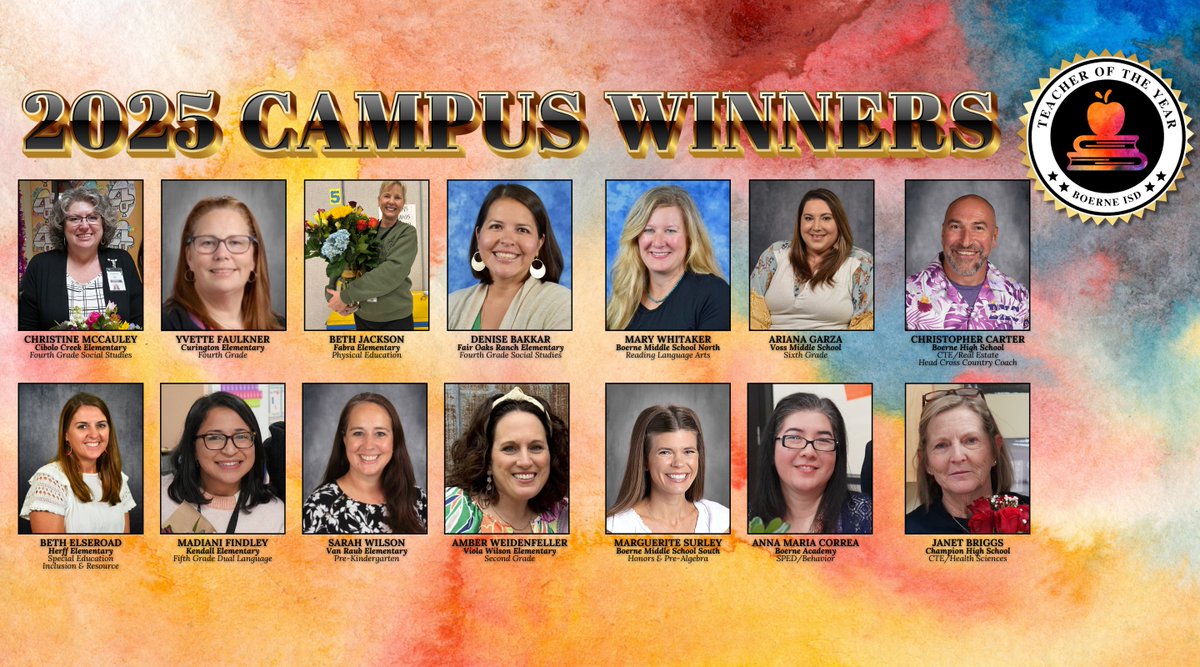 Boerne ISD (@boerneisd) on Twitter photo Congratulations to all of our 2025 campus Teacher of the Year winners!
we are so thankful for the influence you are having on our students. Congratulations to all of our 2025 campus Teacher of the Year winners!
we are so thankful for the influence you are having on our students.