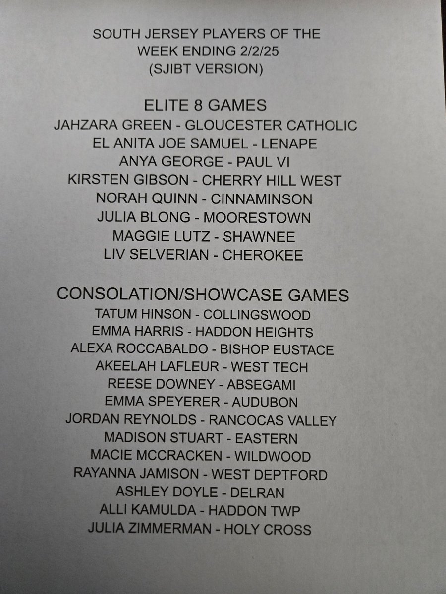 SOUTH JERSEY PLAYERS OF THE WEEK ENDING 2/2/25
(SJIBT VERSION)