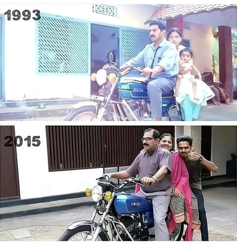 Yangyixxxx's tweet image. 这个世界上有很多感人的瞬间和小幸福
如果你现在缺少正能量，不妨进来看看👇

1、同样的摩托，同样的地点，一家三口人…过了22年