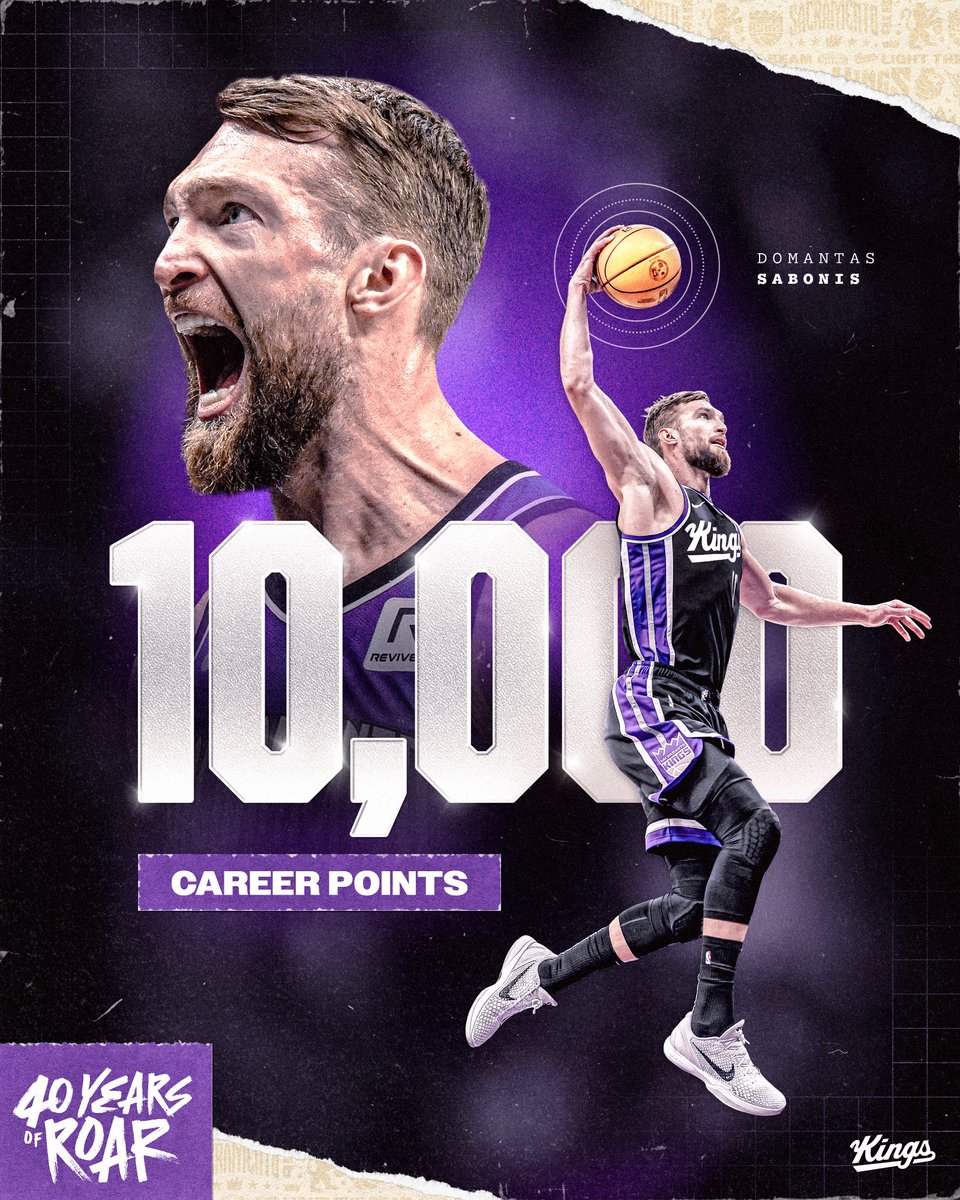 SacramentoKings's tweet image. 𝟏𝟎𝐊 𝐃𝐎𝐌𝐀𝐒 🙌 

In tonight's game against Minnesota, Domantas Sabonis scored his 10,000th career points! 💪