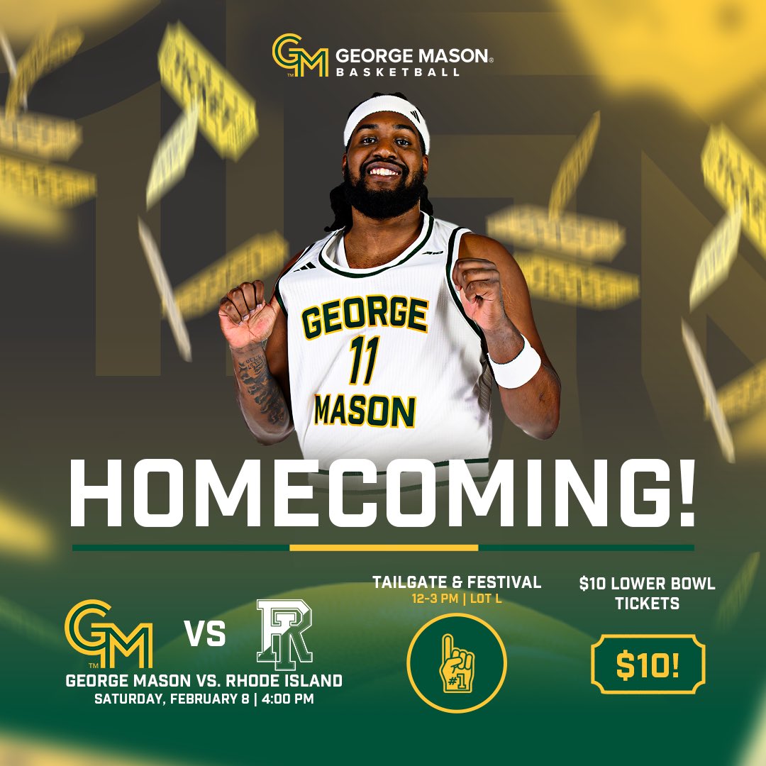 Happy Homecoming Week, Mason Nation! 

Saturday:
• Tailgate &amp; Festival: 12-3 pm
• Game: 4 pm

🎟️: bit.ly/40ICgVF

#FillEBA | #PatriotPressure