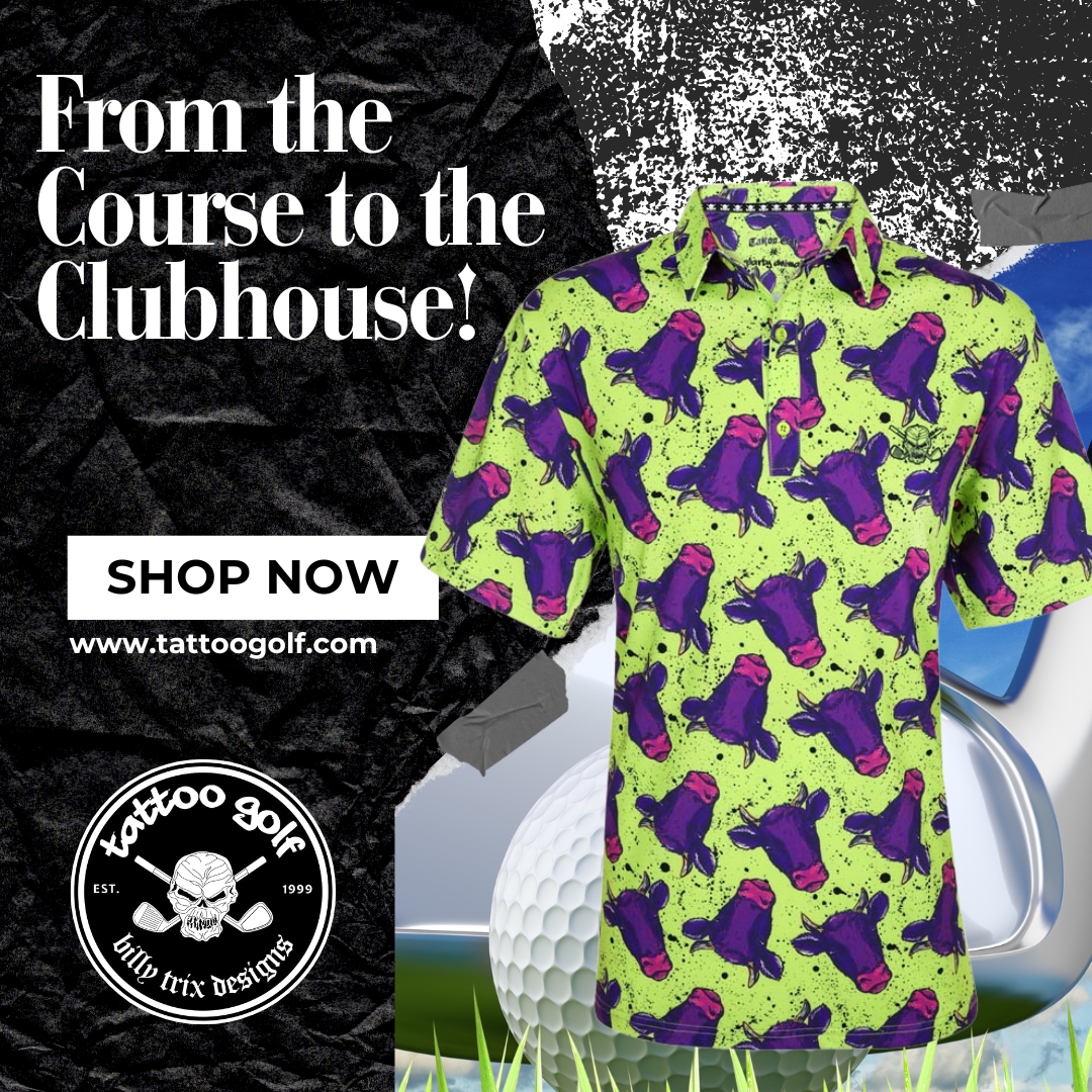 🐮 The Party Animal Cool-Stretch Golf Shirt is your go-to choice for combining function with flair. With a dynamic cow print design, it’ll have everyone talking on the course. The micro-mesh knit body keeps you cool, while the added stretch allows you to swing without restrict...