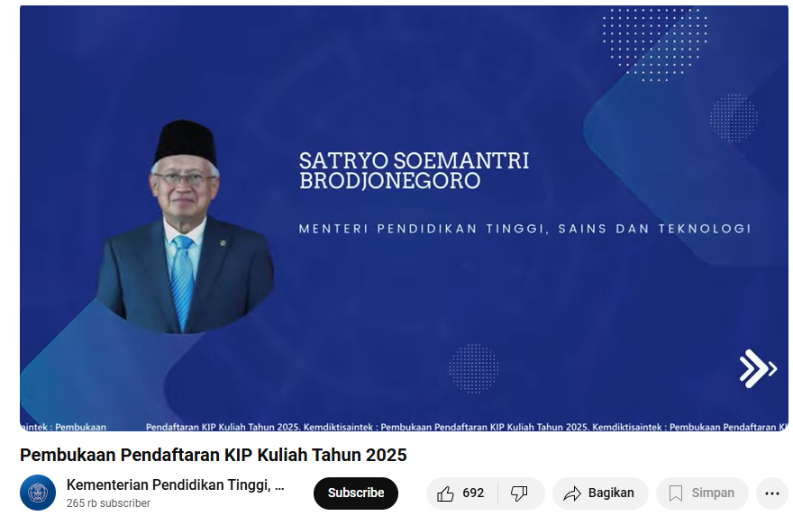 ttlindonesia's tweet photo. LIVE Pembukaan Pendaftaran KIPK 2025, di YT Kemendiktisaintek!

Info-info penting nanti admin rangkum di utas ini ya https://t.co/UMvyOv0Bcw