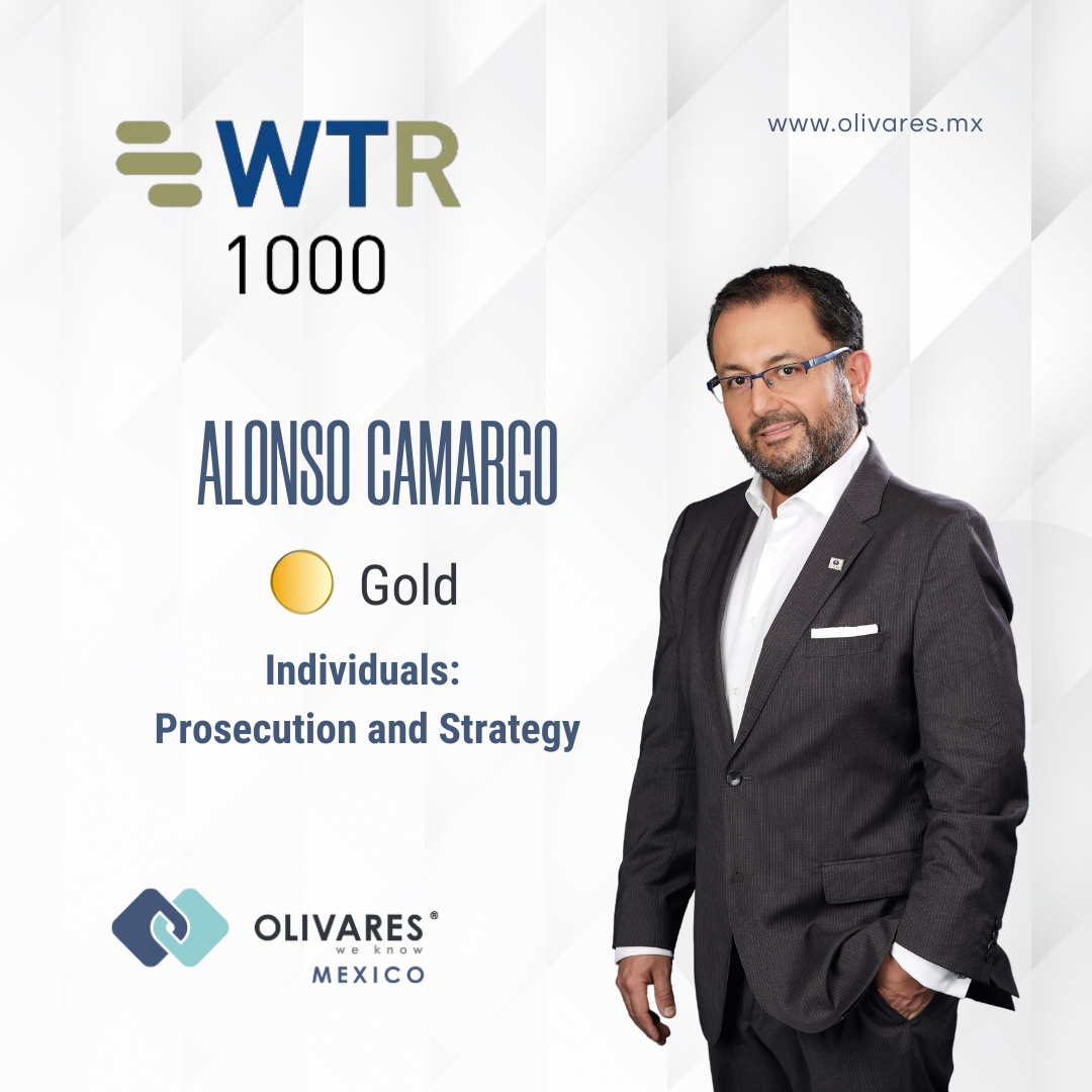 OLIVARESLaw's tweet photo. Congrats to Sergio L. Olivares Sr. &amp; Alonso Camargo for being recognized in Individuals: Prosecution and Strategy by WTR1000 2025 for Mexico! 🚀 Thanks to our team &amp; clients for their trust and support. #OLIVARES #WTR1000 #Trademarks #IPLaw #IPExcellence https://t.co/RRKPQ3Z8qL