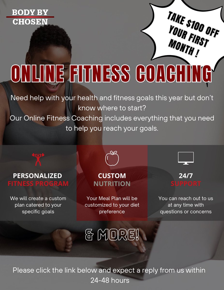 Unlock your fitness potential from anywhere in the world with our online coaching. Achieve your goals with personalized guidance and support.

form.typeform.com/to/zSwPjCIH

#BODYBYCHOSEN #LTMA