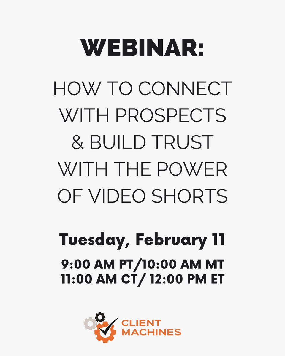 ClientMachines's tweet photo. CALLING ALL INSURANCE AGENTS! Join us for an insightful FREE webinar on Tuesday, February 11, where we’ll share how to leverage the power of video shorts for your business. 👉 Save your spot now and take your client connections to the next level! https://t.co/A1178CdQVT https://t.co/xYd1nCpAx7