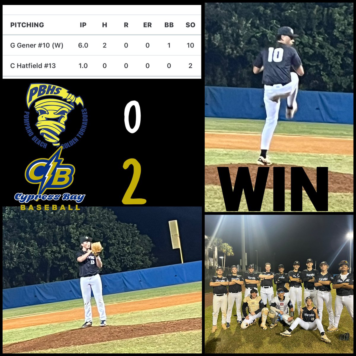 Lightning get the Win with a fantastic pitching performance by Gabriel Gener and Collin Hatfield! We get back to work tomorrow before we take on Piper on Wednesday! ⚡️⚾️💪🏼!!
