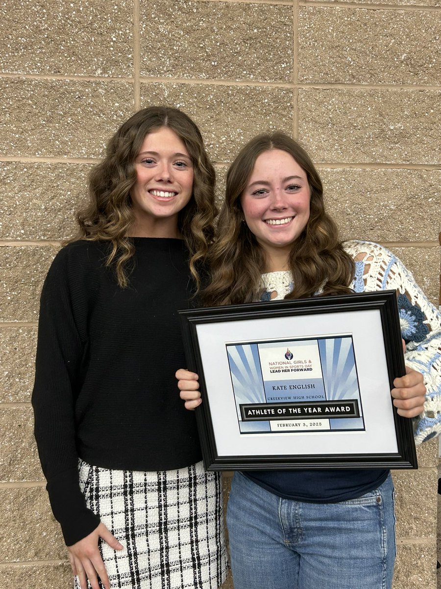Kate English (@kateenglish2025) on Twitter photo Honored to be named Creekview's female athlete of the year! My biggest thank you goes to coaches <a href="/CoachJMaloney/">Jennifer Maloney</a> & <a href="/chris_jeffreys/">Chris Jeffreys</a>! My sister <a href="/menglish2023/">Maggie English</a> presenting made it extra special. And of course thank you to Coach Marty & Coach Bleisath w/ track & my softball teammates! Honored to be named Creekview's female athlete of the year! My biggest thank you goes to coaches <a href="/CoachJMaloney/">Jennifer Maloney</a> & <a href="/chris_jeffreys/">Chris Jeffreys</a>! My sister <a href="/menglish2023/">Maggie English</a> presenting made it extra special. And of course thank you to Coach Marty & Coach Bleisath w/ track & my softball teammates!