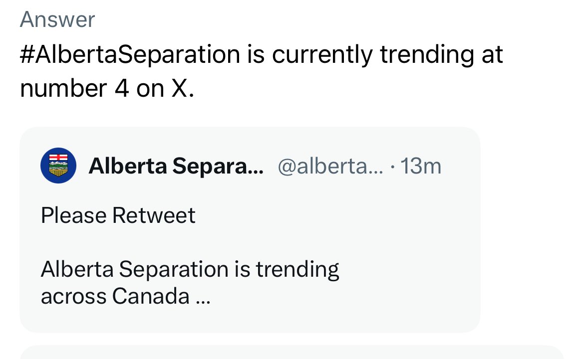 Alberta Separation trending at #4 once again

#AlbertaSeparation