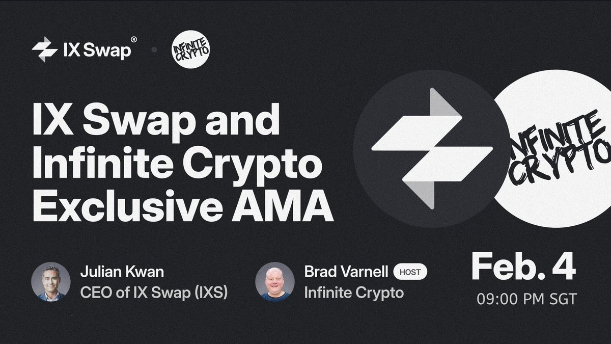 🚨 UPDATED AMA TIME! 🚨

To better accommodate our host, we’re shifting the IX Swap &amp; Infinite Crypto AMA to 9 PM SGT, while the date remains the same.

📅 Feb 4, Tuesday
⏰ 9 PM SGT (previously 7 PM)
📍 youtube.com/live/FBd4BWhnM…

🎙️ Featuring:
Our CEO <a href="/julian2kwan/">Julian Kwan</a> in conversation