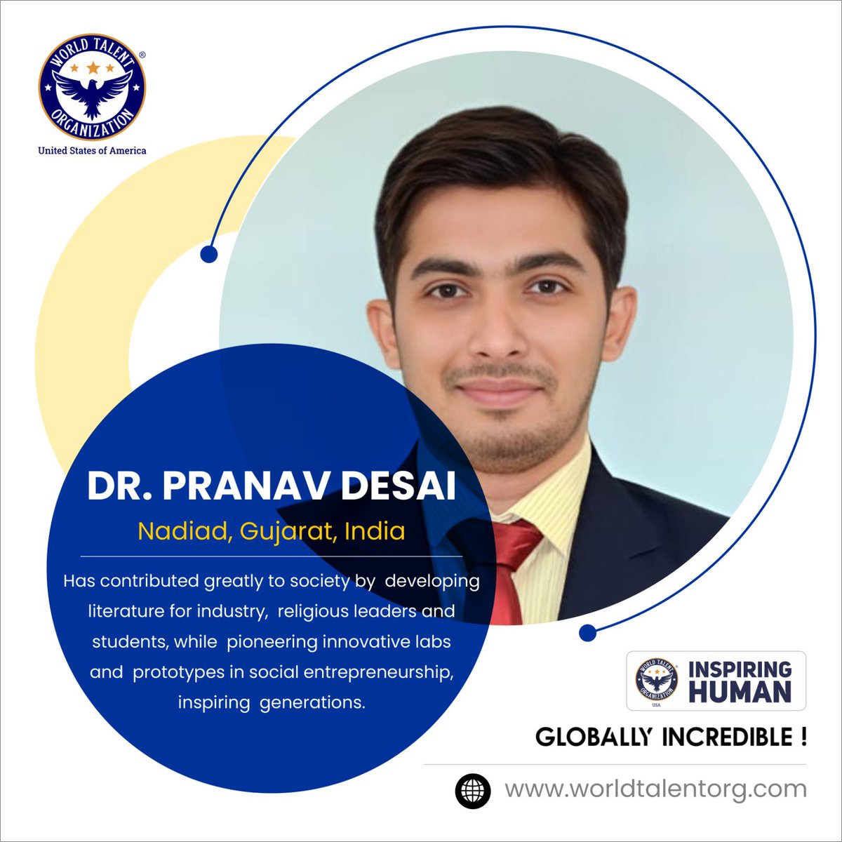 WorldTalentOrg's tweet image. 🌍✨ Saluting Excellence! ✨🌍
Congrats to Dr. Pranav Desai for transforming lives through innovation and social entrepreneurship.
Honored with the Inspiring Human Award by World Talent Organization USA.
#InspiringHuman #GlobalLeader #DrPranavDesai #WorldTalent #Innovation
#WTO