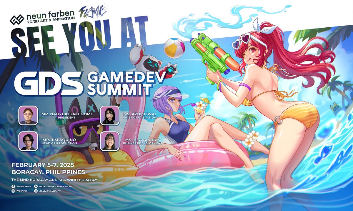 FLAME_Ltd's tweet image. フレイムの子会社 #NeunFarben のメンバーがGameDev Summit 2025にやってきます!🌊🍹
メインステージでの講演にも参加させていただきますので、お聞き逃しのないよう😎✨
GDS MeetToMatchを通じて、ぜひミーティングを予約してくださいね🎮
#GDS2025 #gamedevsummit 
#3DCG #game #ゲーム制作